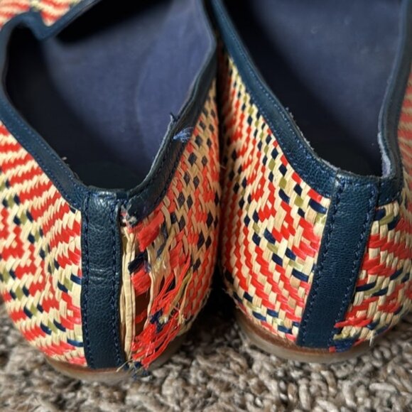 Coach Carton Straw/Raffia Flats Orange Navy Size 7.5 - Picture 2 of 5
